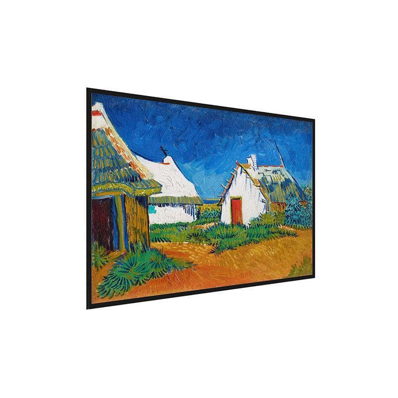 Wall Art & Paintings - Three White Cottages Canvas Painting By Vincent Van Gogh - Black Frame