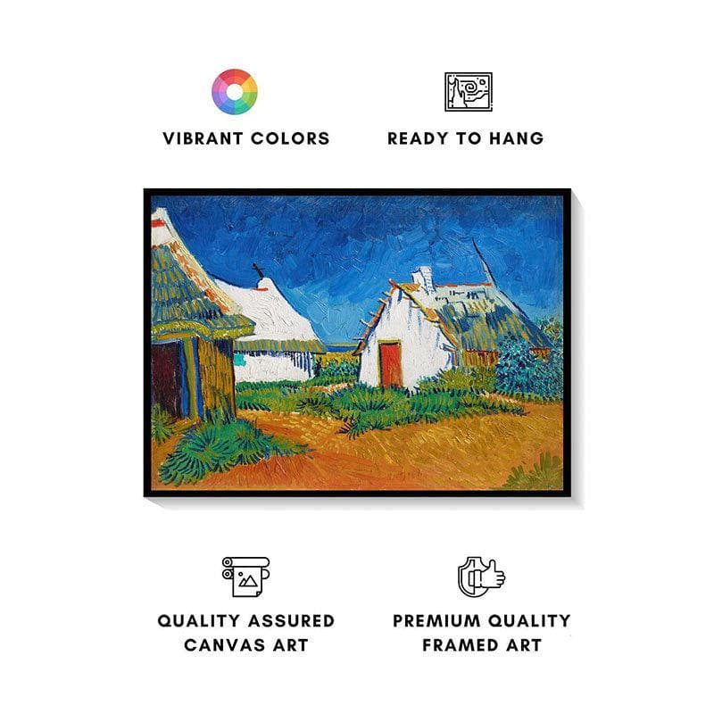 Wall Art & Paintings - Three White Cottages Canvas Painting By Vincent Van Gogh - Black Frame