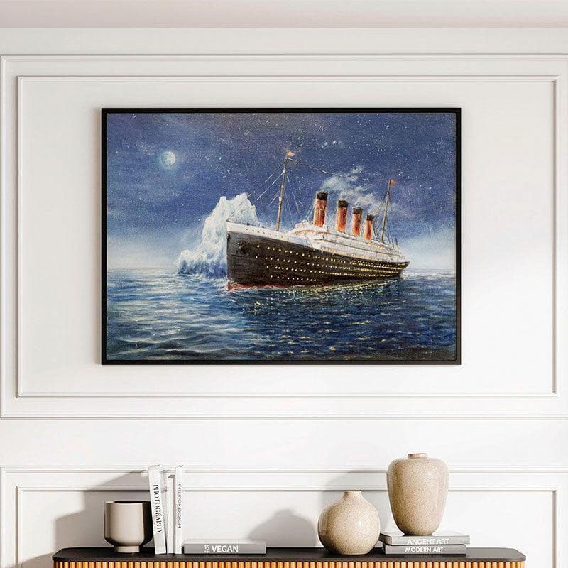 Wall Art & Paintings - Titanic And Iceberg By Boyan Dimitrov - Black Frame