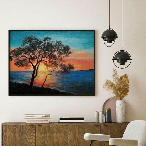 Wall Art & Paintings - Tree At The Lake Wall Painting - Black Frame