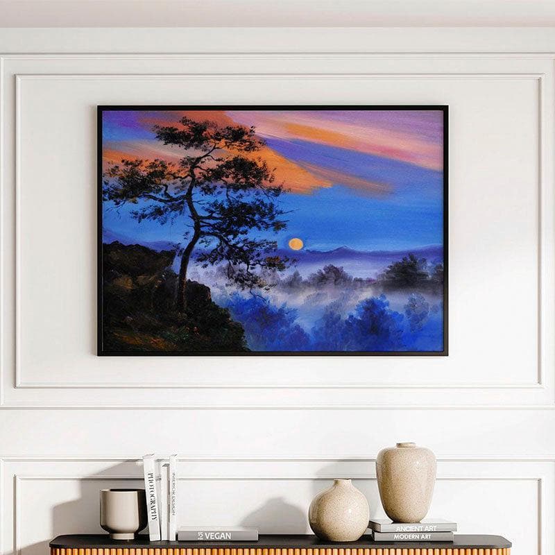 Buy Tree On The Mountain Wall Painting - Black Frame Wall Art & Paintings from Vaaree