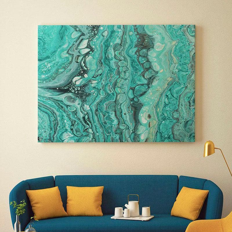 Wall Art & Paintings - Turquoise Fluid Wall Painting - Gallery Wrap