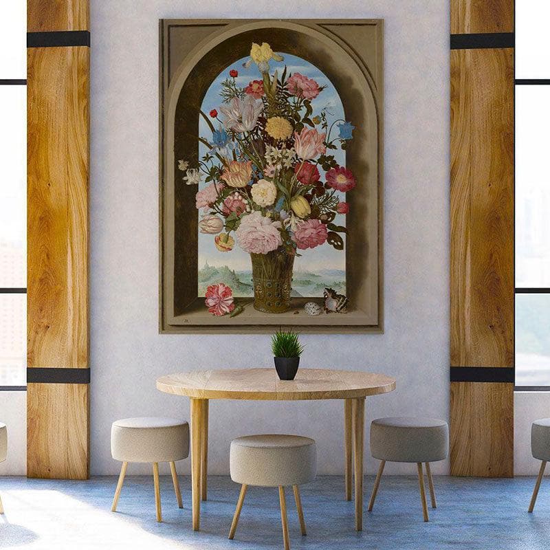 Wall Art & Paintings - Vase Of Flowers By Window Wall Painting - Gallery Wrap