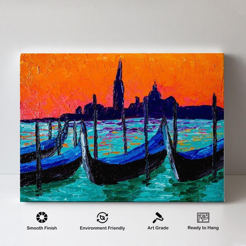 Wall Art & Paintings - Venetian landscape at sunset Painting - Arina Iastrebova - Gallery Wrap