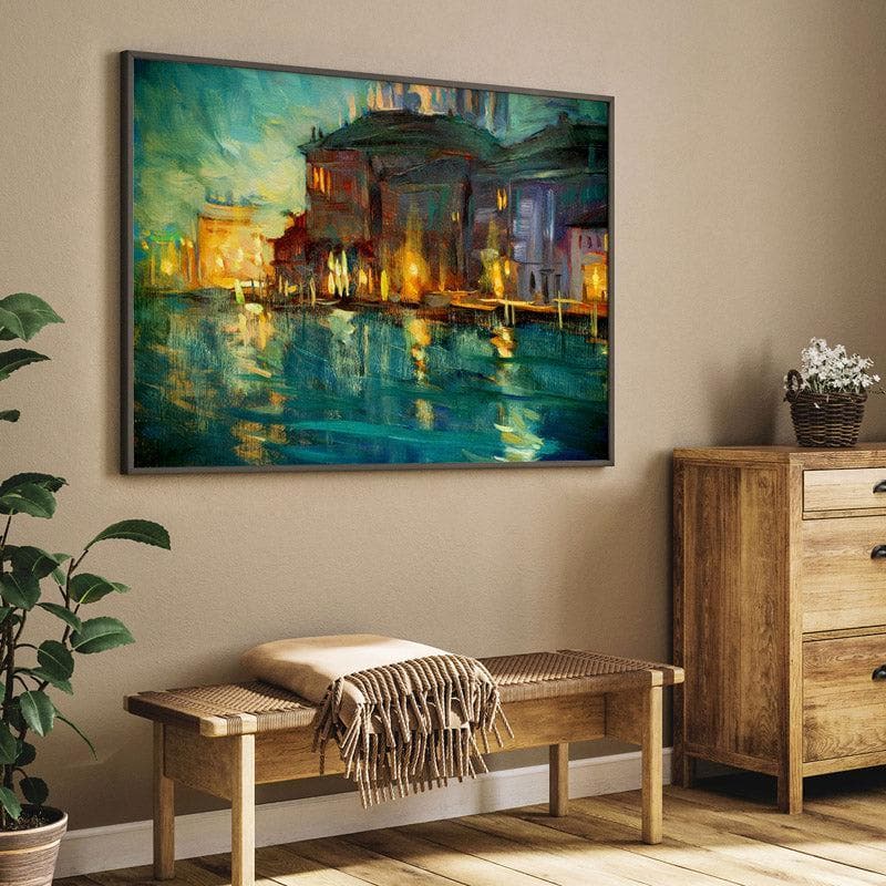 Wall Art & Paintings - Venice Wonder Night Landscape Wall Painting - Black Frame