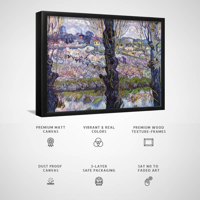 Wall Art & Paintings - View Of Arles Flowering Orchards By Vincent Van Gogh - Black Frame