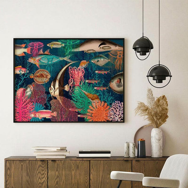 Wall Art & Paintings - Vintage Underwater Canvas Painting - Black Frame