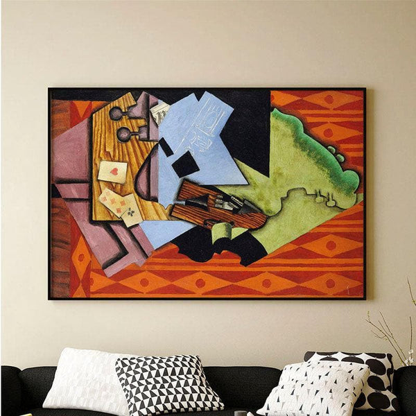 Wall Art & Paintings - Violin And Playing Cards Canvas Painting By Juan Gris - Black Frame