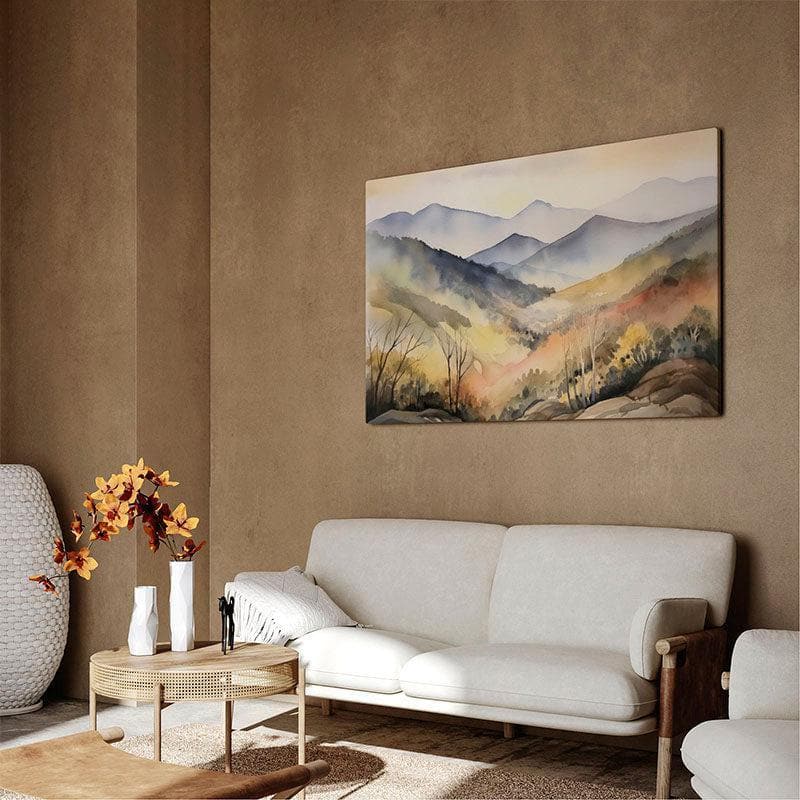 Buy Watercolor Mountain Forest Wall Painting - Black Frame Wall Art & Paintings from Vaaree