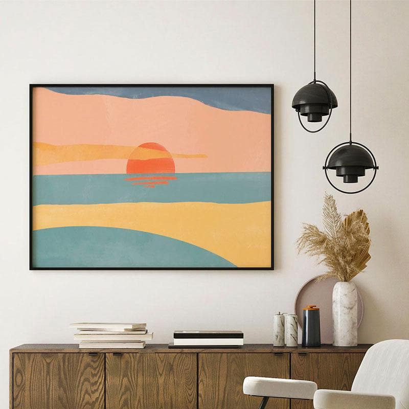 Wall Art & Paintings - Watercolor Sunset Canvas Painting - Black Frame
