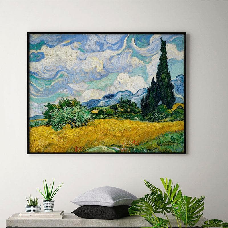 Buy Wheat Field With Cypresses Wall Painting - Black Frame Wall Art & Paintings from Vaaree