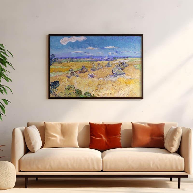 Wall Art & Paintings - Wheat Fields With Reaper Auvers By Vincent Van Gogh - Black Frame