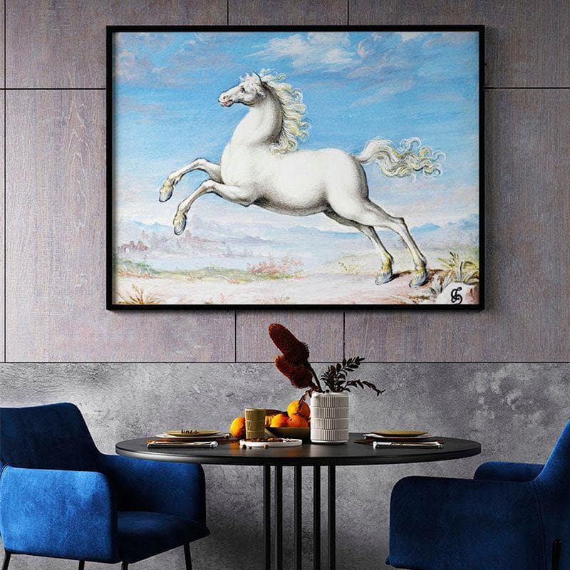 Wall Art & Paintings - White Horse Canvas Painting By Joris Hoefnagel - Black Frame