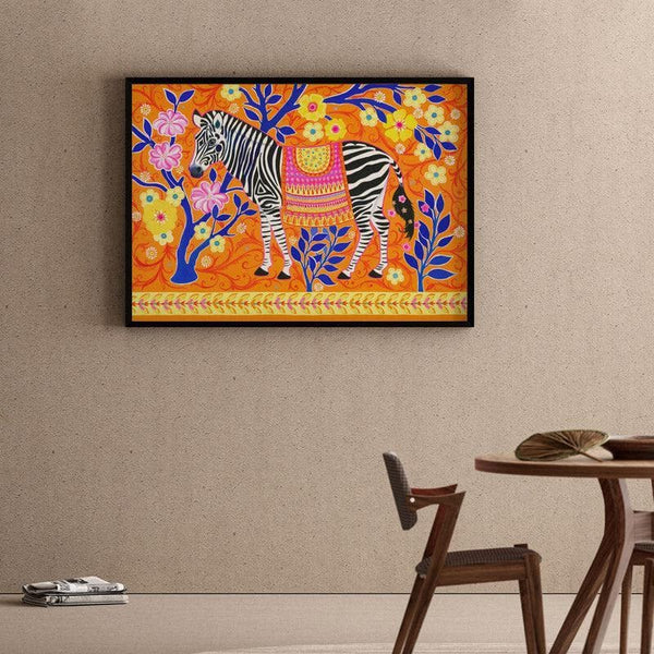 Wall Art & Paintings - Zebedaios The Zebra Wall Painting - Black Frame