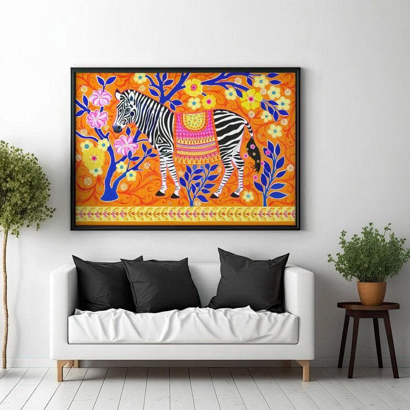 Wall Art & Paintings - Zebedaios The Zebra Wall Painting - Black Frame