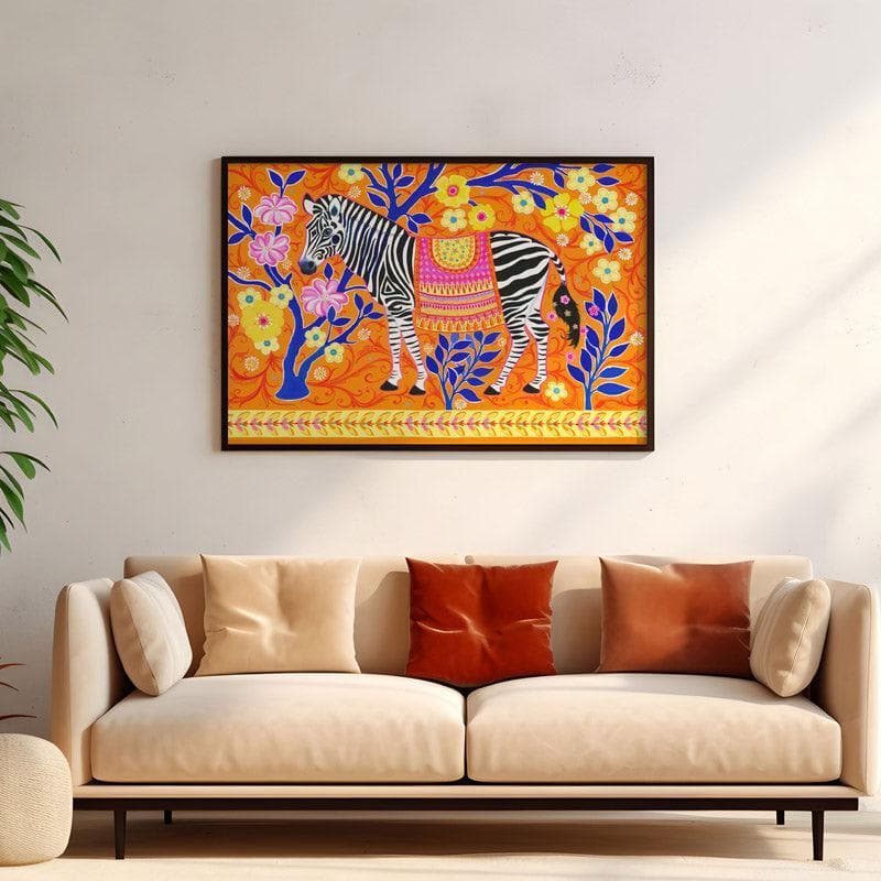 Wall Art & Paintings - Zebedaios The Zebra Wall Painting - Black Frame