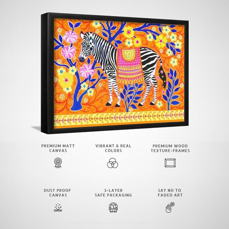 Wall Art & Paintings - Zebedaios The Zebra Wall Painting - Black Frame