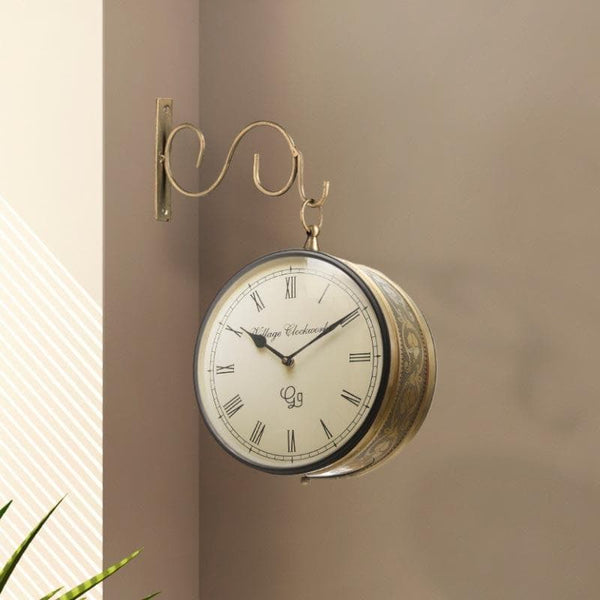 Buy Benedict Von Double Sided Station Clock - Golden Wall Clock from Vaaree