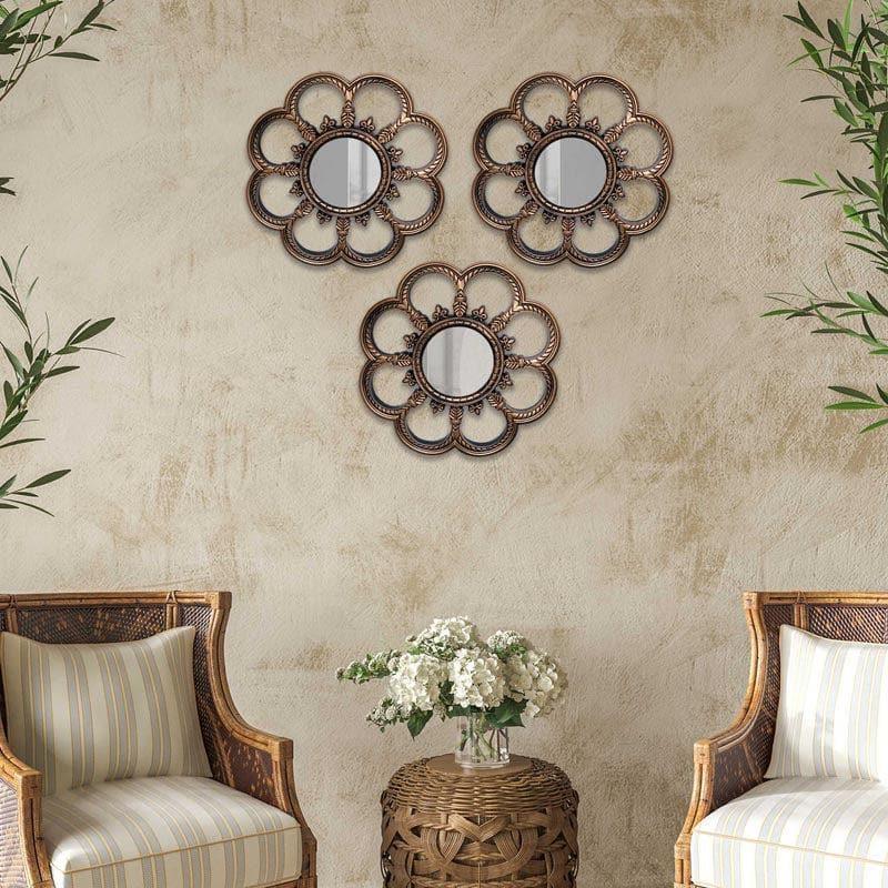 Buy Wall Mirror - Bloomie Decorative Wall Mirror - Set Of Three at Vaaree online