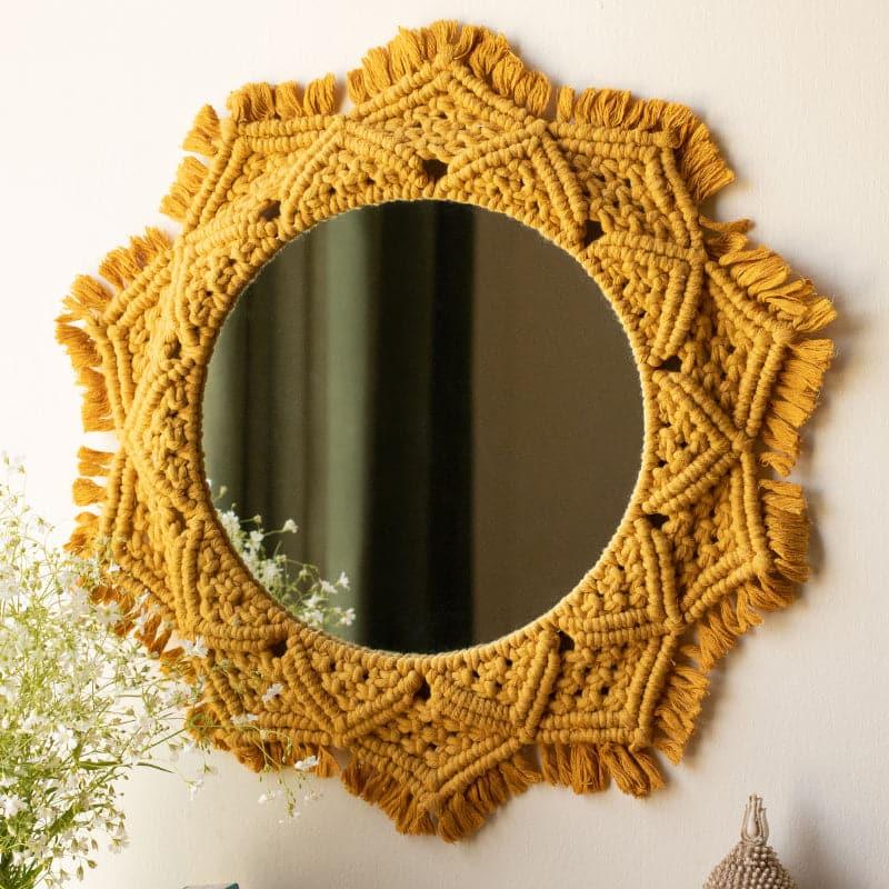 Buy Wall Mirror - Flora Macrame Wall Mirror - Mustard at Vaaree online