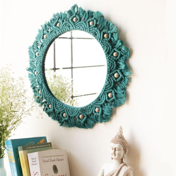 Buy Flora Macrame Wall Mirror - Teal Wall Mirror from Vaaree