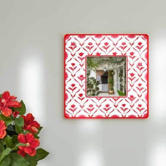 Buy Wall Mirror - Rosa Lush Designer Mirror - Red at Vaaree online