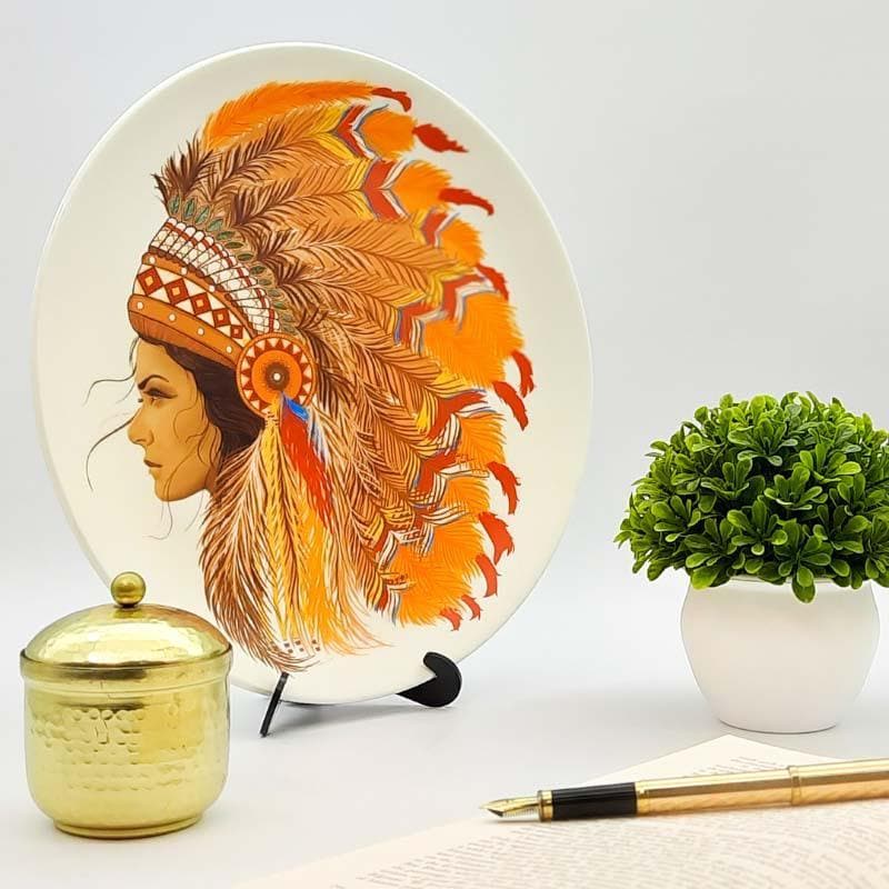 Buy Dauntless Red Indian Decorative Plate - Orange Wall Plates from Vaaree