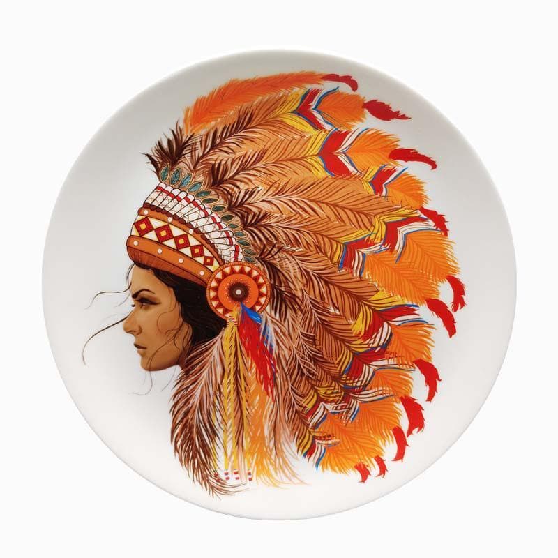 Buy Dauntless Red Indian Decorative Plate - Orange Wall Plates from Vaaree