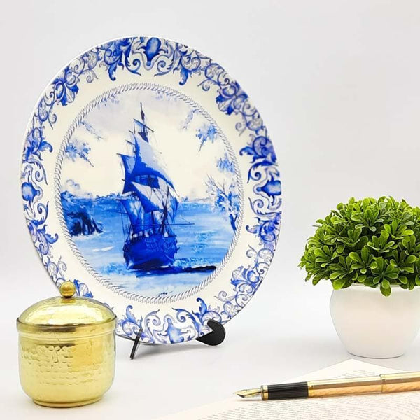 Wall Plates - Dutch Blue Pottery Ship Inspired Decorative Plate