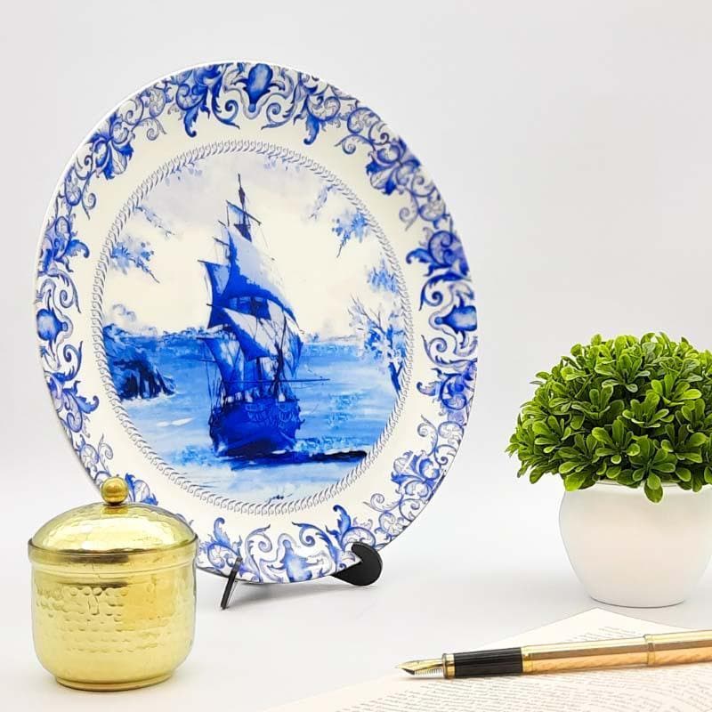 Buy Dutch Blue Pottery Ship Inspired Decorative Plate Wall Plates from Vaaree