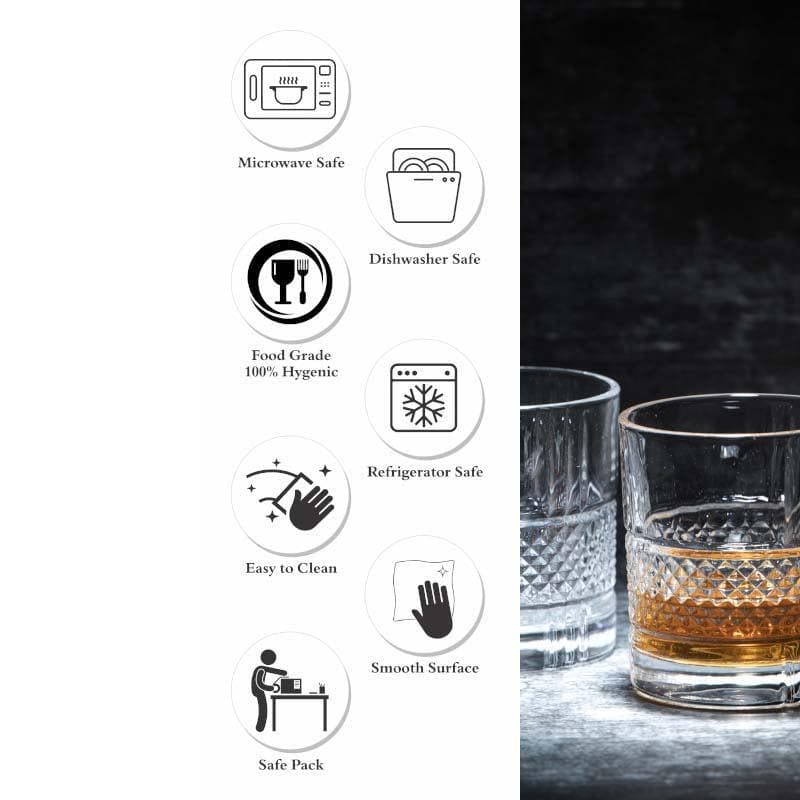 Buy Cassey Glass Tumbler (280 ML) - Set Of Six Scotch & Whiskey Glasses from Vaaree