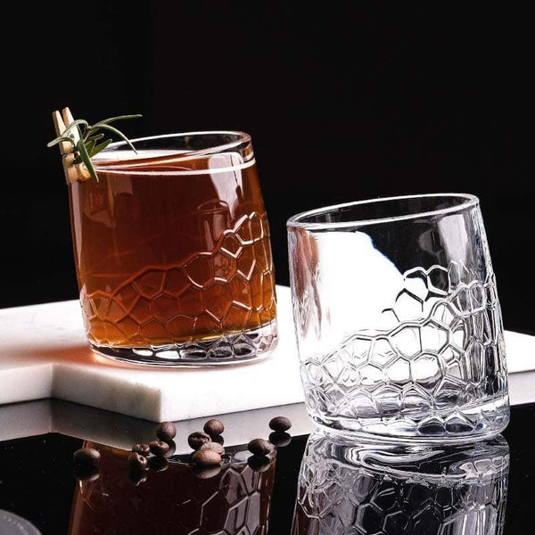 Scotch & Whiskey Glasses - Honeycomb Glass Tumbler (280 ML) - Set Of Six