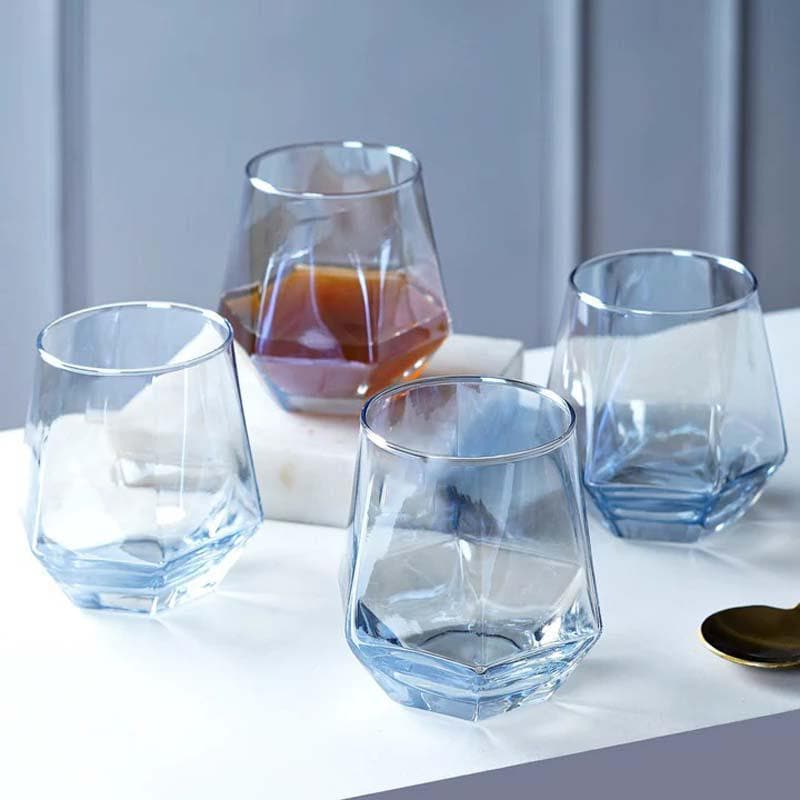 Buy Avalanche Glass Tumbler (Blue) (300 ml ) - Set Of Four Scotch & Whiskey Glasses from Vaaree