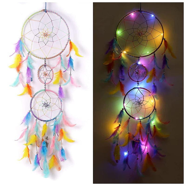 Windchimes & Dreamcatchers - Amazo Feather Dreamcatcher With Light - Multicolor