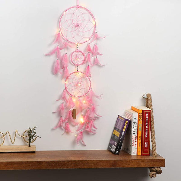 Windchimes & Dreamcatchers - Amazo Feather Dreamcatcher With Light - Pink