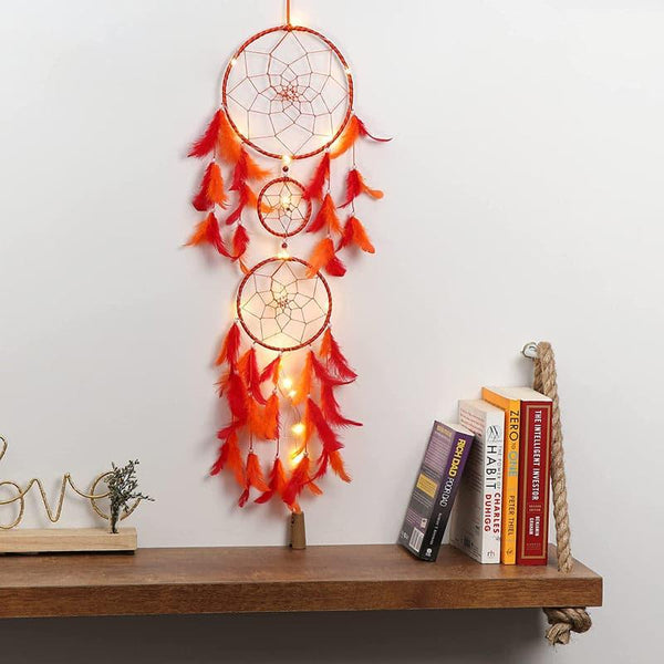 Windchimes & Dreamcatchers - Amazo Feather Dreamcatcher With Light - Red & Orange