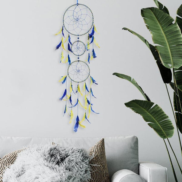 Windchimes & Dreamcatchers - Amazo Feather Dreamcatcher With Light - Yellow & Dark Blue