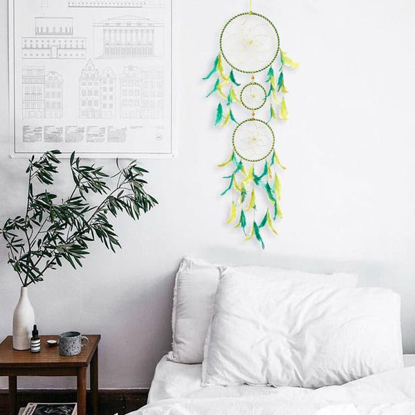 Windchimes & Dreamcatchers - Amazo Feather Dreamcatcher With Light - Yellow & Green