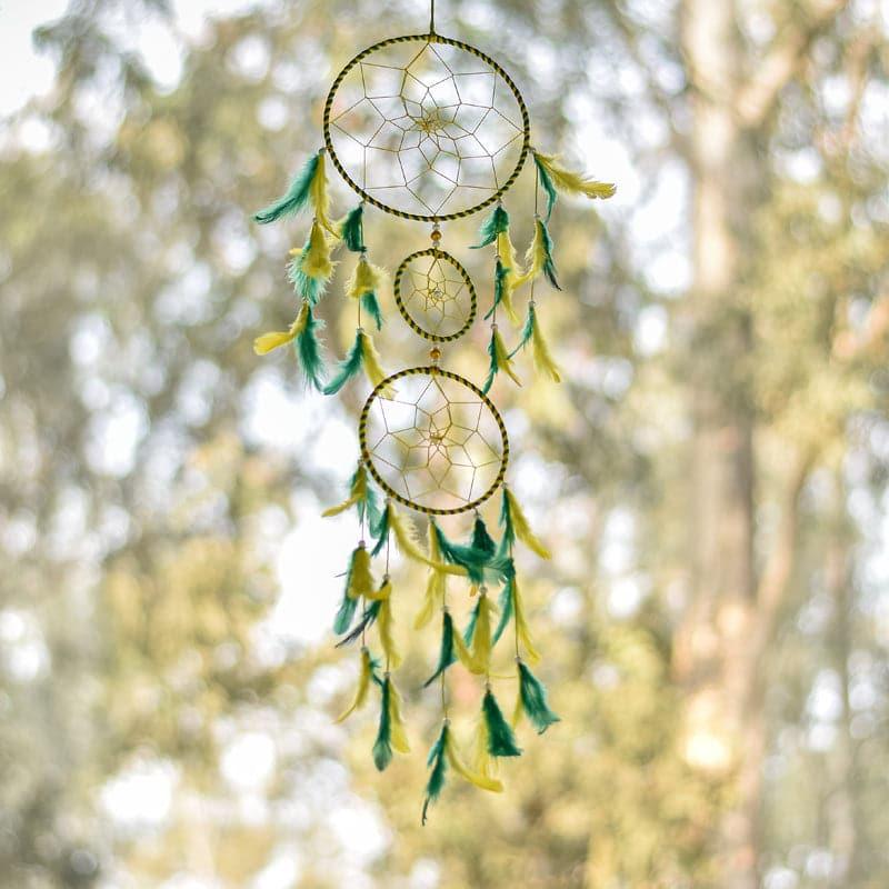 Windchimes & Dreamcatchers - Amazo Feather Dreamcatcher With Light - Yellow & Green