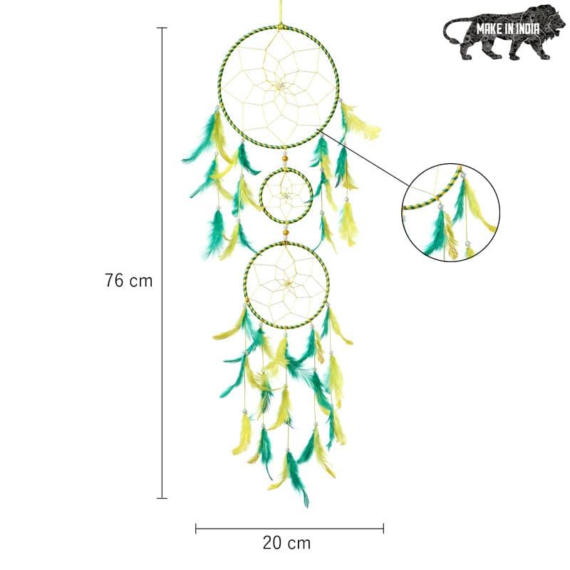 Windchimes & Dreamcatchers - Amazo Feather Dreamcatcher With Light - Yellow & Green