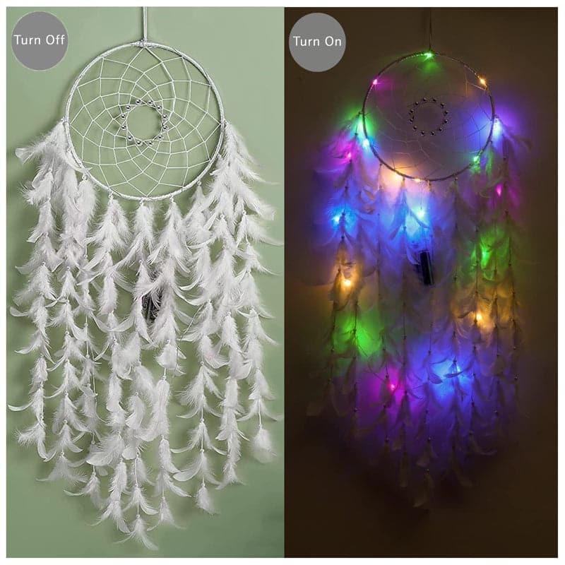 Windchimes & Dreamcatchers - Feather Cascade Dreamcatcher With Light