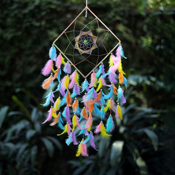 Windchimes & Dreamcatchers - Rhombus Loom Rainbow Dreamcatcher With Light