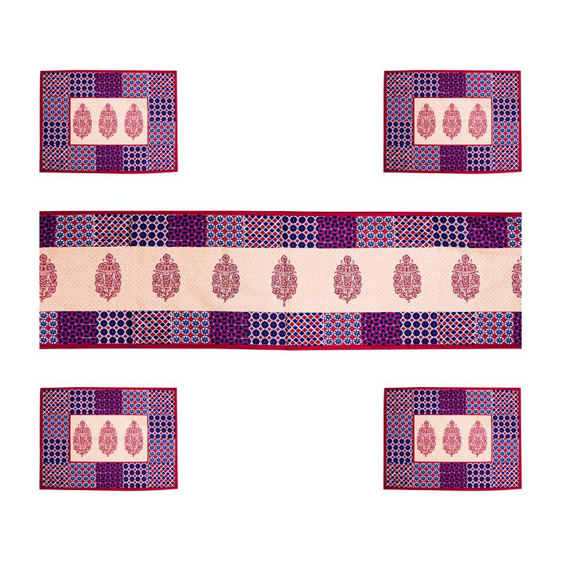 Buy Maroon Mix Table Runner & Placemat - Five Piece set Table Linen Set from Vaaree