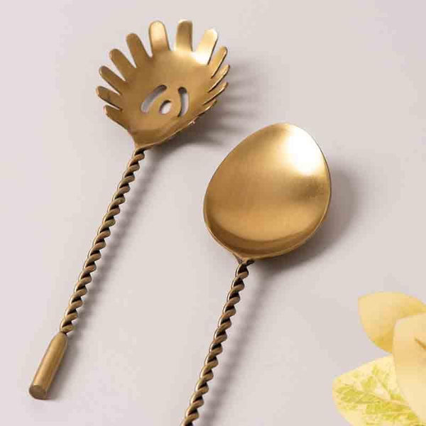 Buy Twisted Love Salad Serving Spoon (Gold) - Set Of Two at Vaaree online | Beautiful Salad Spoon to choose from