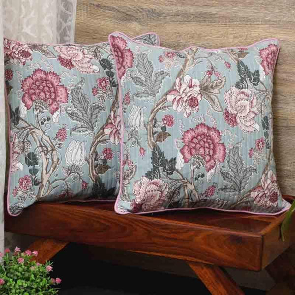 Buy Begonias Cushion Cover - Green - Set Of Two at Vaaree online | Beautiful Cushion Cover Sets to choose from