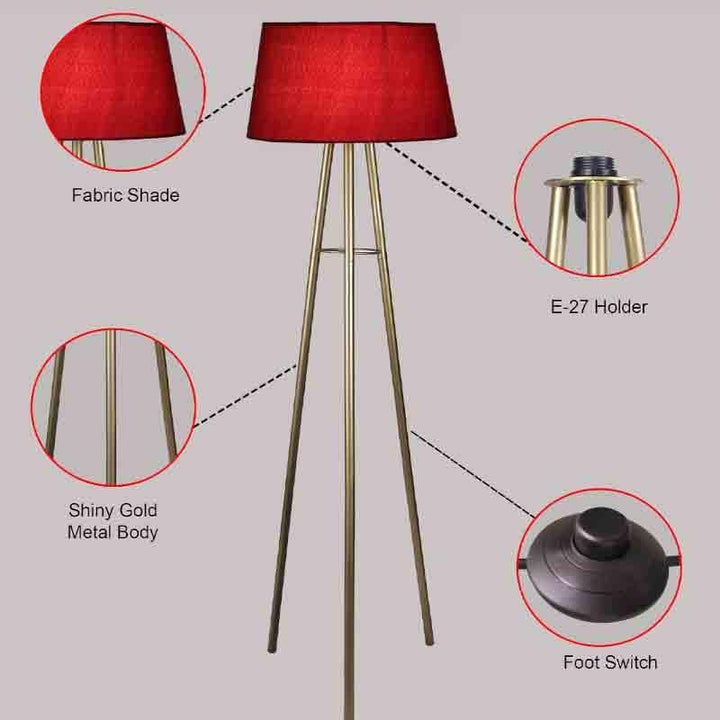 Buy Sleekie Tripod Floor Lamp - Gold & Red at Vaaree online | Beautiful Floor Lamp to choose from