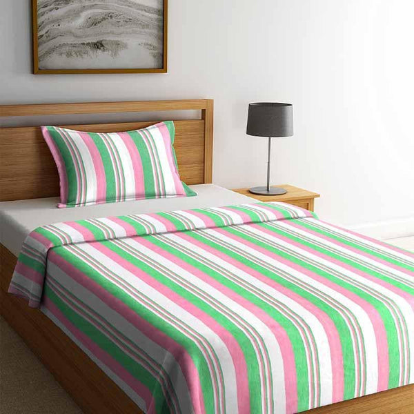 Buy Parallel Stroke Bedcover - Green/Pink at Vaaree online | Beautiful Bedcovers to choose from
