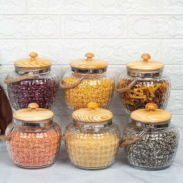 Buy Madake Storage Jar with bamboo lid (1500 ML Each) - Set of Six at Vaaree online | Beautiful Jar to choose from