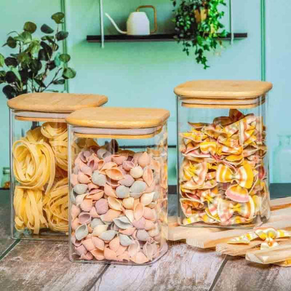 Buy Aura Storage Jar with Wooden Lid (1200 Each) - Set of Three at Vaaree online | Beautiful Jars to choose from