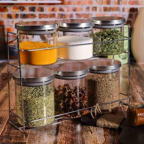 Buy Baffy Storage Jar with Metal Stand - Set of Seven at Vaaree online | Beautiful Jars to choose from